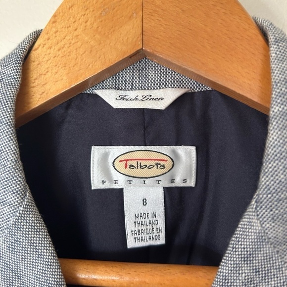 VTG Y2K TALBOTS 100% Irish LINEN Sz 8P SUMMER GRAY BLAZER JACKET Neutral office - Picture 6 of 10